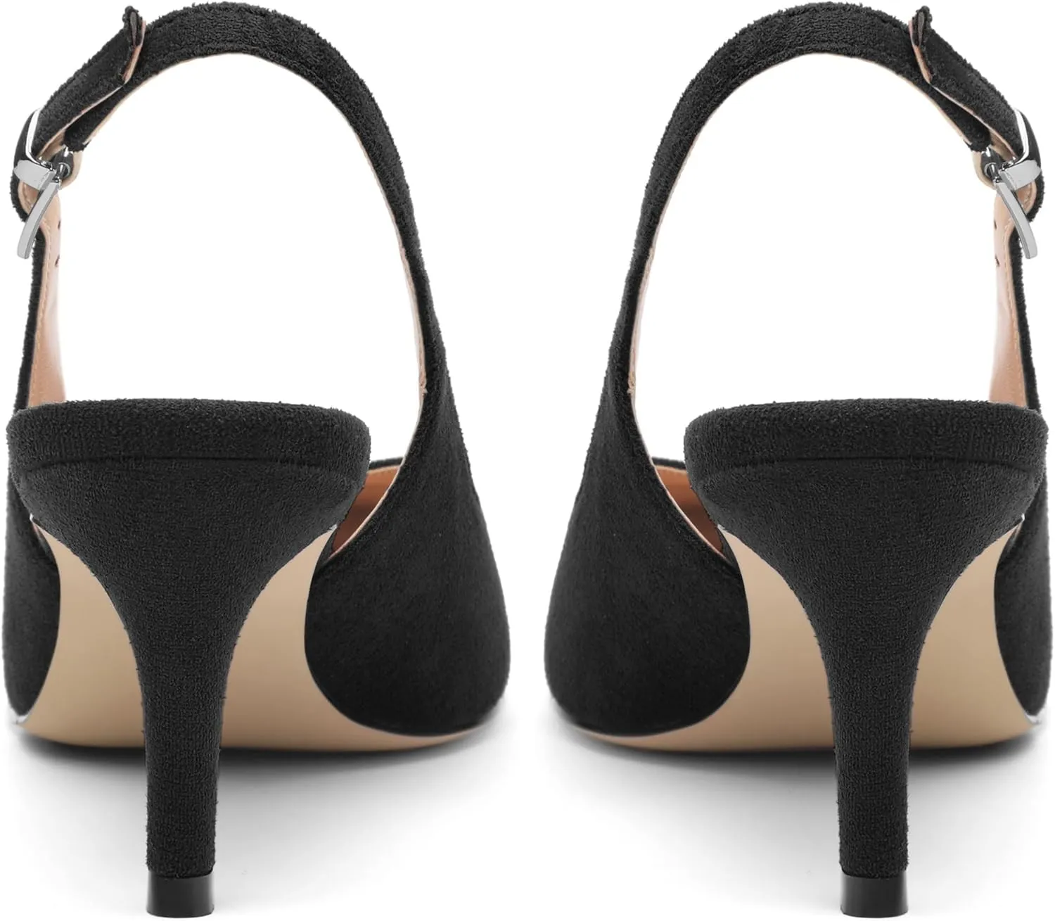 SHOWFOREST Slingback Heels for Women Stiletto Heel Closed Square Toe Suede 2.5 Inch Pumps with Buckle Comfortable Office Evening Party Dress Shoes