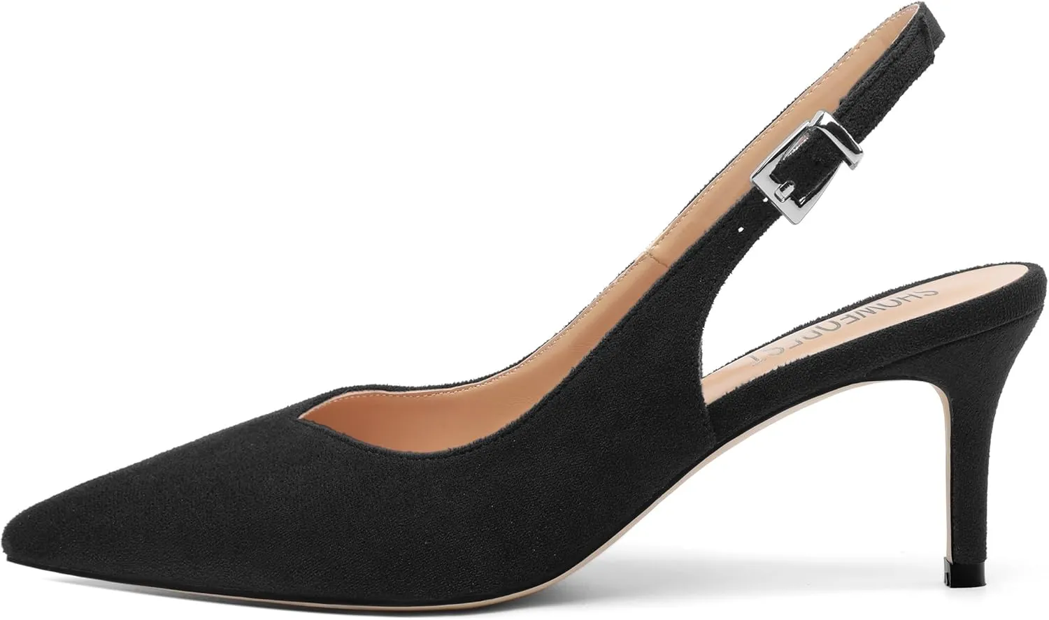 SHOWFOREST Slingback Heels for Women Stiletto Heel Closed Square Toe Suede 2.5 Inch Pumps with Buckle Comfortable Office Evening Party Dress Shoes