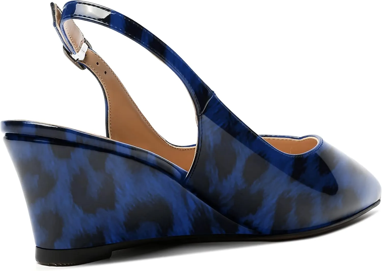 SHOWFOREST Women's Dating Adjustable Strap Buckle Solid Fashion Patent Pointed Toe Wedge Low Heel Pumps Shoes 2 Inch