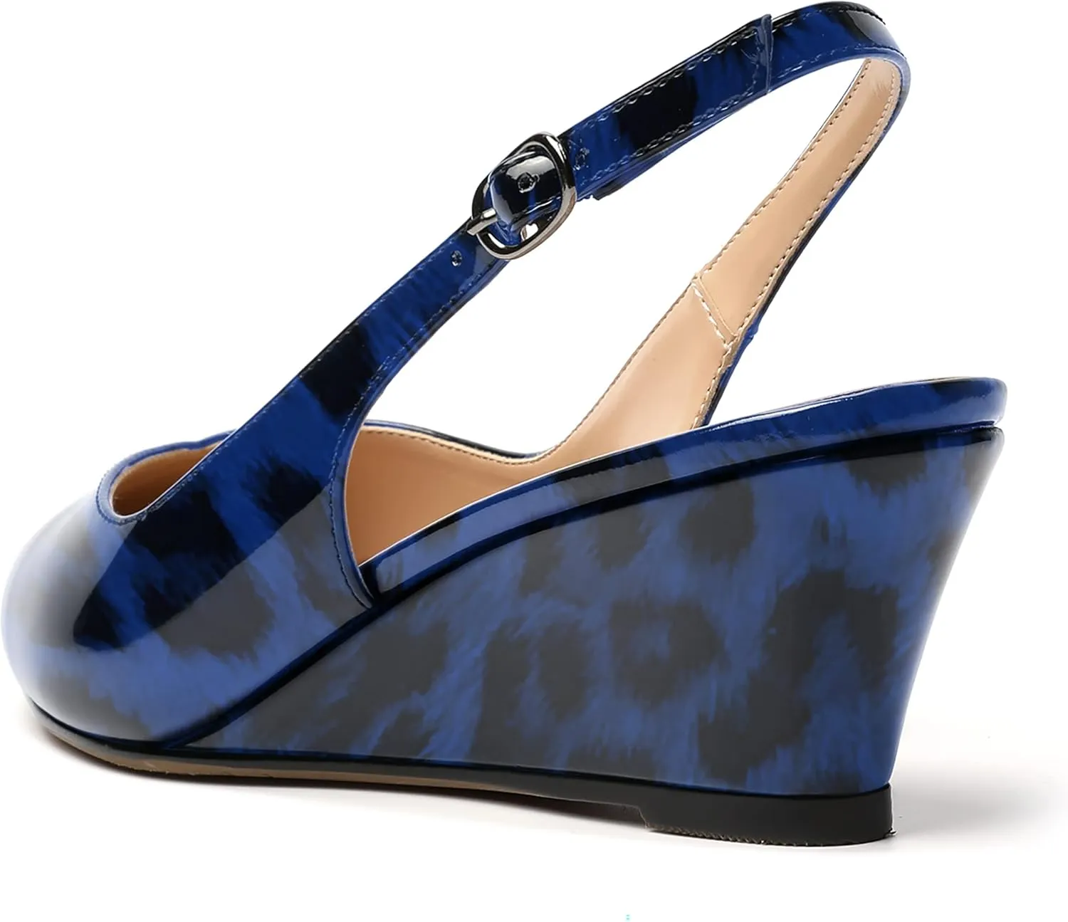 SHOWFOREST Women's Dating Adjustable Strap Buckle Solid Fashion Patent Pointed Toe Wedge Low Heel Pumps Shoes 2 Inch