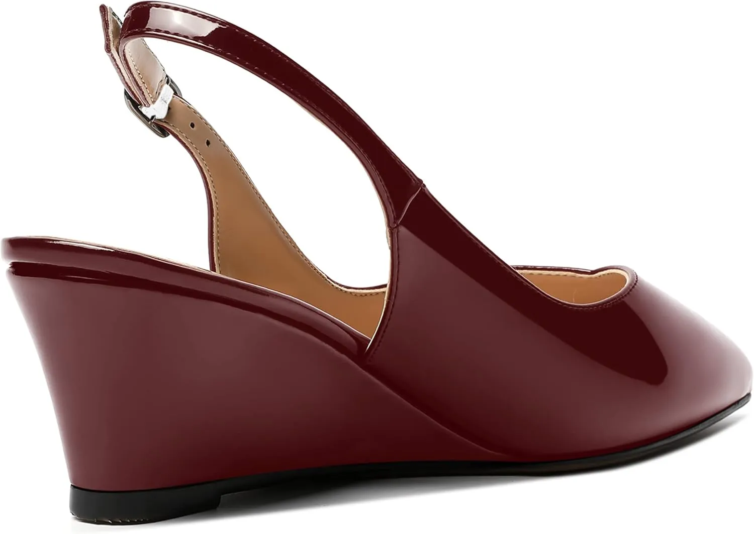 SHOWFOREST Women's Dating Adjustable Strap Buckle Solid Fashion Patent Pointed Toe Wedge Low Heel Pumps Shoes 2 Inch