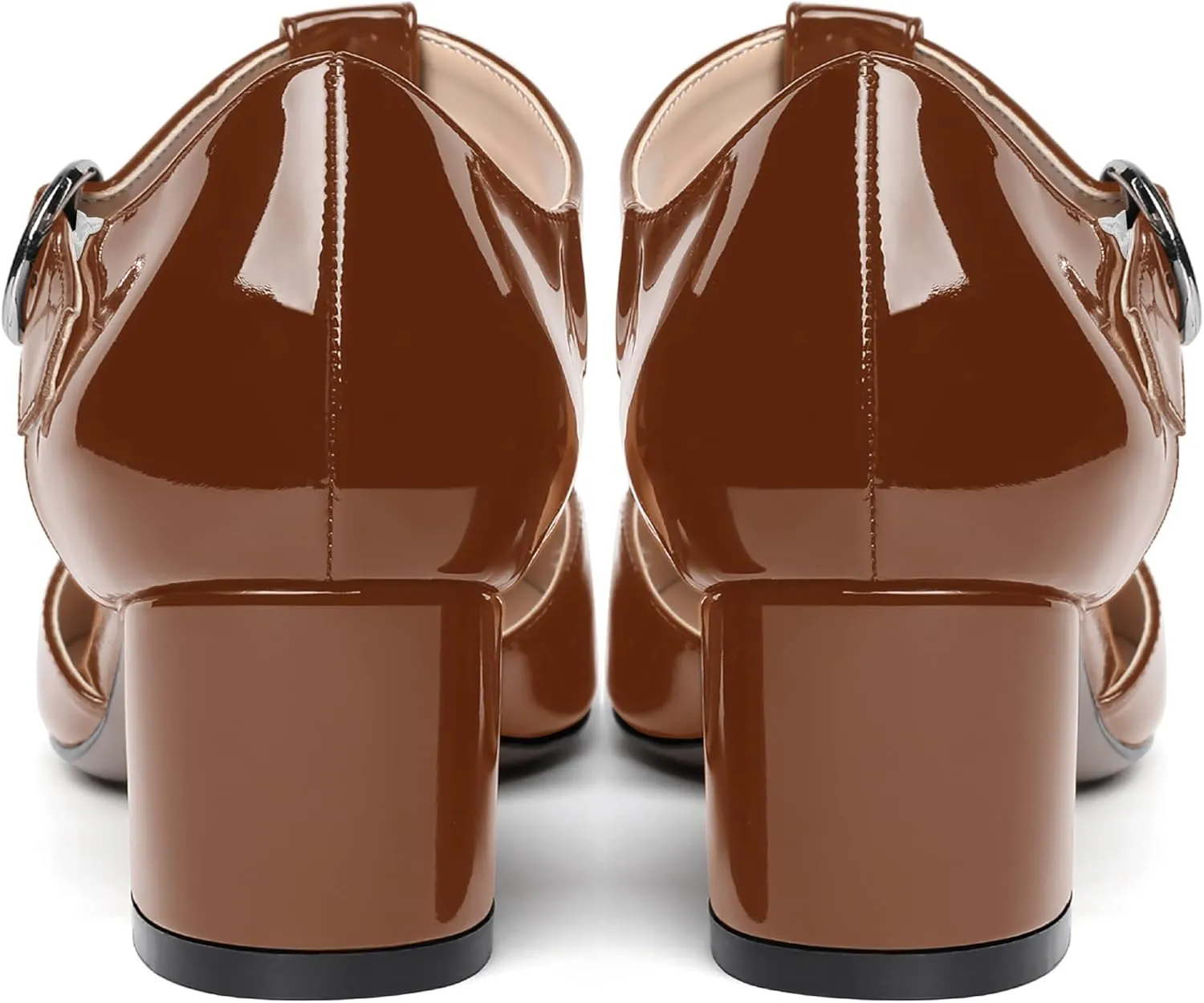 SHOWFOREST Women's Evening T Strap Patent Round Toe Chunky Low Heel Pumps Office Work Dress Shoes 2 Inch
