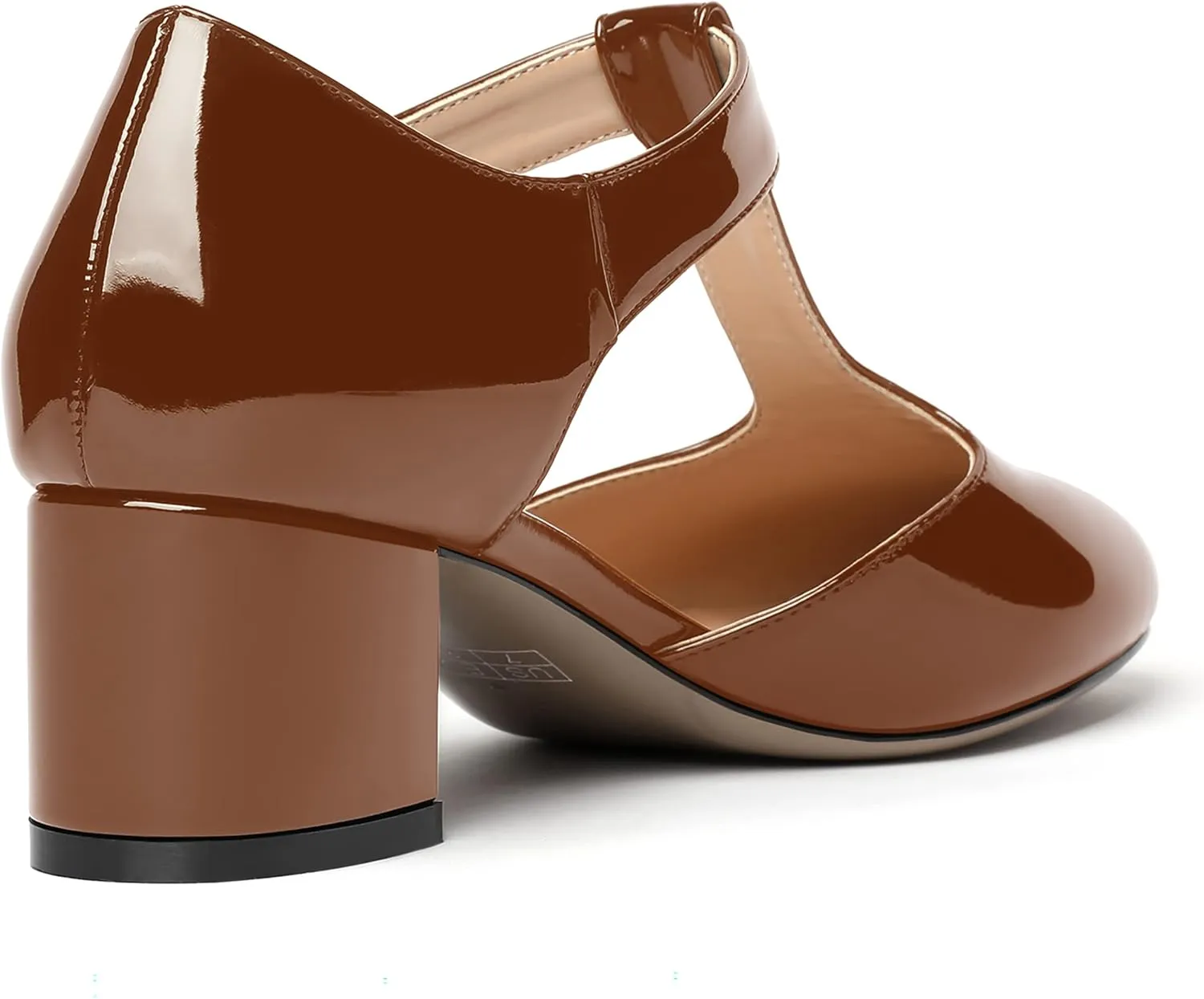 SHOWFOREST Women's Evening T Strap Patent Round Toe Chunky Low Heel Pumps Office Work Dress Shoes 2 Inch