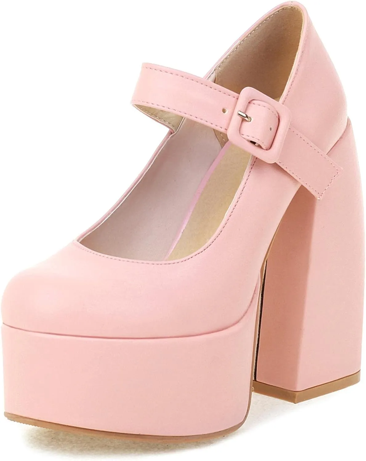 SIFINELAR Womens Platform Chunky Heel Mary Janes Ankle Strap Buckle Round Toe Lolita Heels Uniform Dress Pumps Shoes