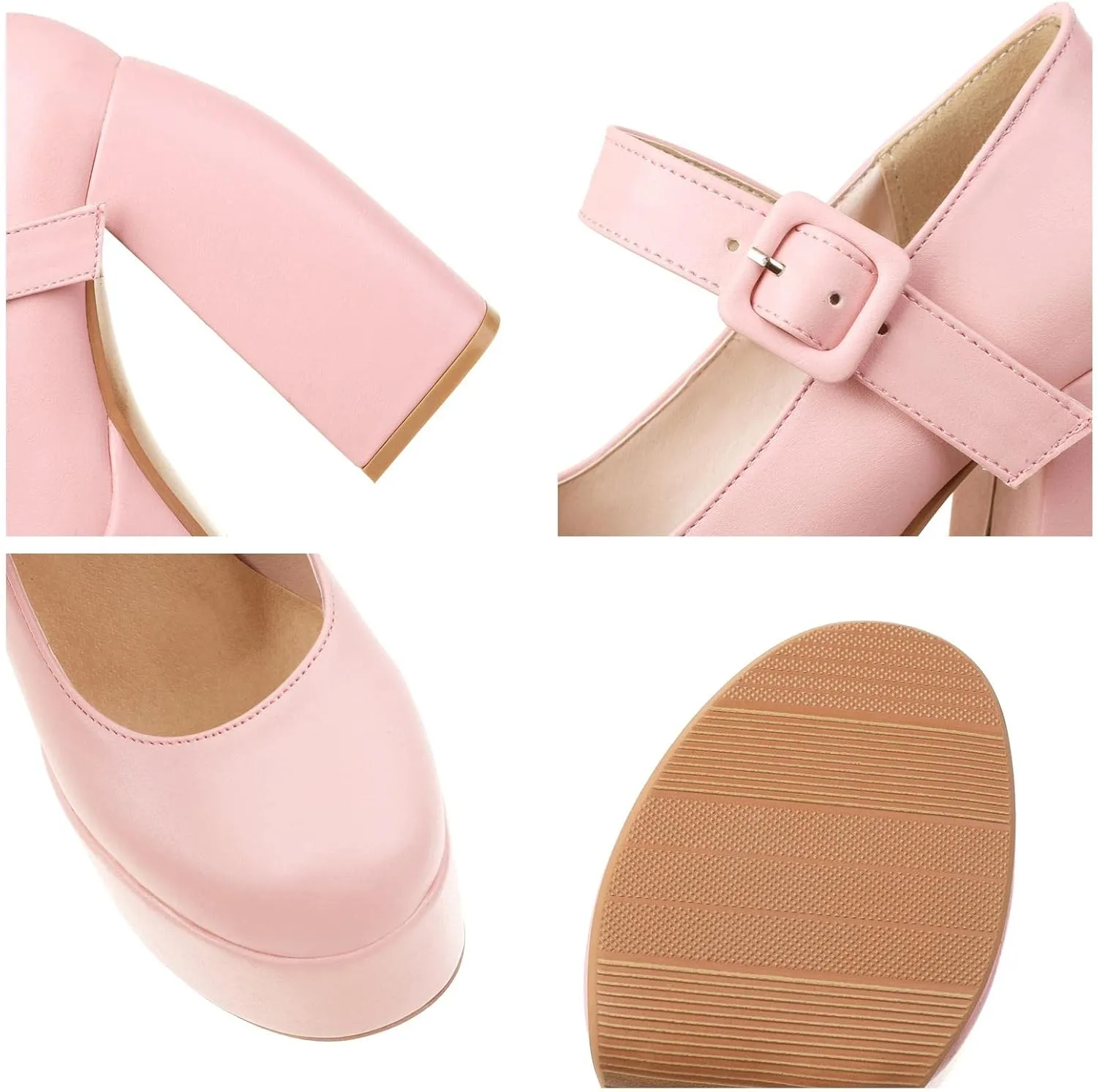 SIFINELAR Womens Platform Chunky Heel Mary Janes Ankle Strap Buckle Round Toe Lolita Heels Uniform Dress Pumps Shoes