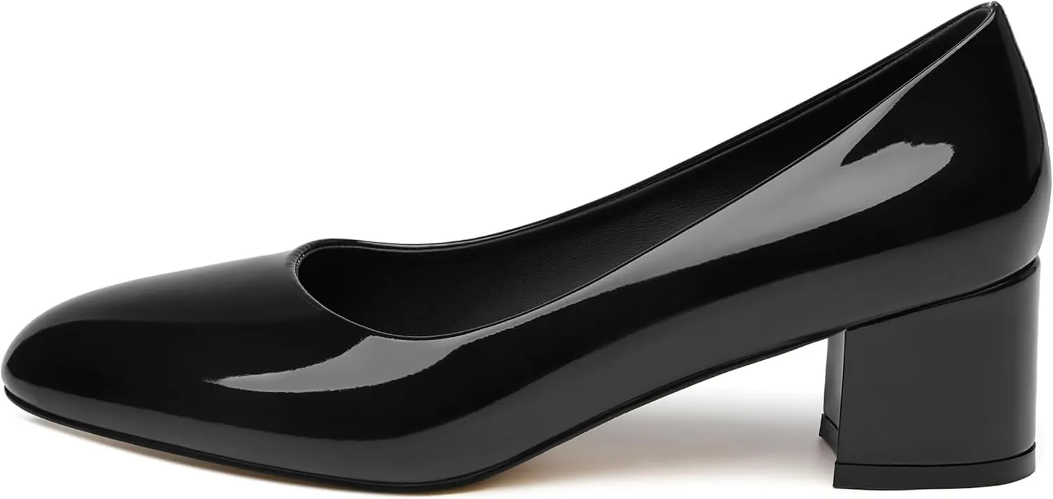 SKYSTERRY Women's Pumps Chunky Block Closed Round Toe Heels Low Heel Comfortable Dress Shoes for Business Work Wedding 2 Inch