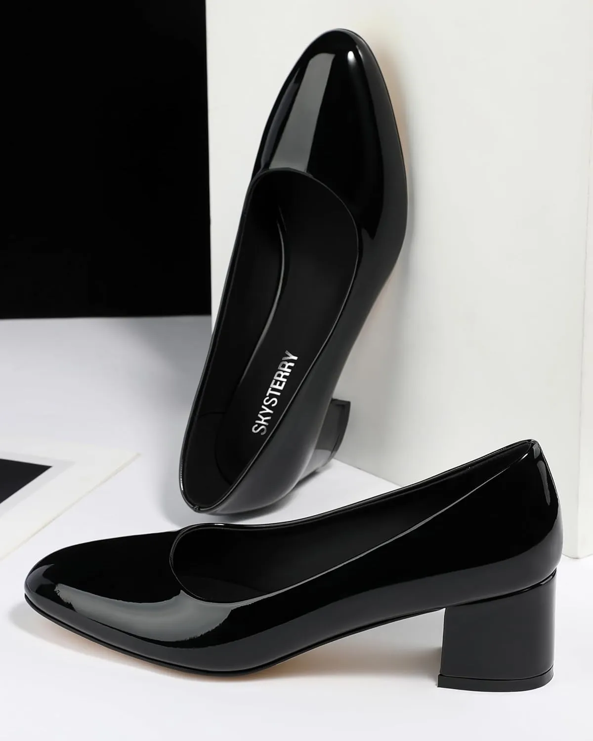SKYSTERRY Women's Pumps Chunky Block Closed Round Toe Heels Low Heel Comfortable Dress Shoes for Business Work Wedding 2 Inch