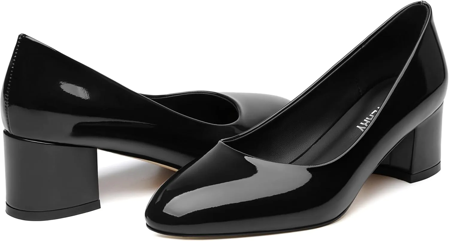 SKYSTERRY Women's Pumps Chunky Block Closed Round Toe Heels Low Heel Comfortable Dress Shoes for Business Work Wedding 2 Inch