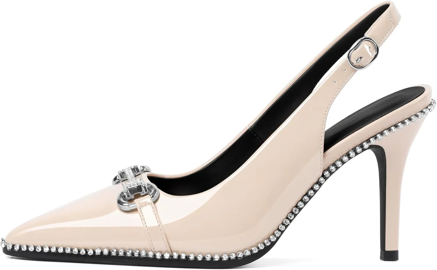 Slingback Heels for Women Stilettos High Heel Crystal-Encrusted Buckled Heels Pointd Toe Pumps 3.5 Inch Comfortable Event Party Dress Shoes