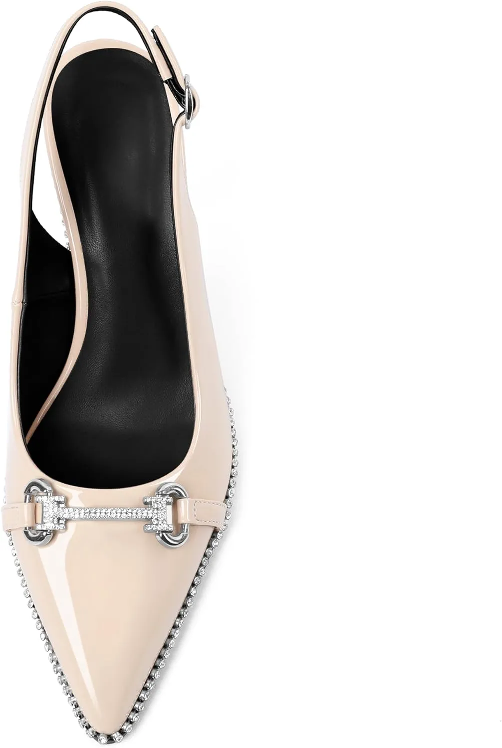 Slingback Heels for Women Stilettos High Heel Crystal-Encrusted Buckled Heels Pointd Toe Pumps 3.5 Inch Comfortable Event Party Dress Shoes