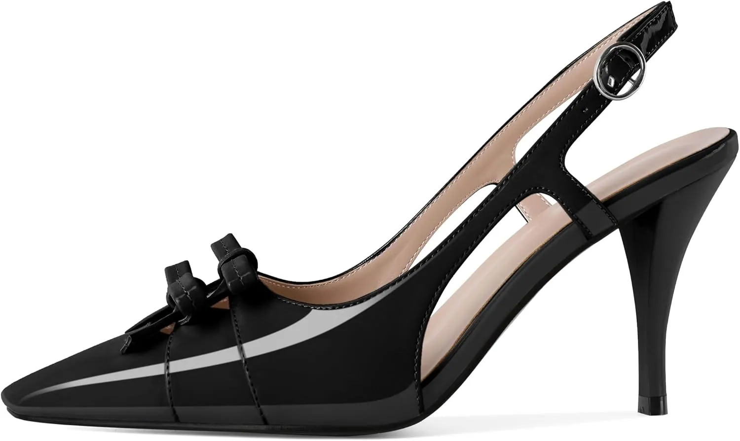 Slingback Heels Women Stilettos High Heel with Bow Square Toe Heels 3.5" Comfort Dress Pumps Shoes