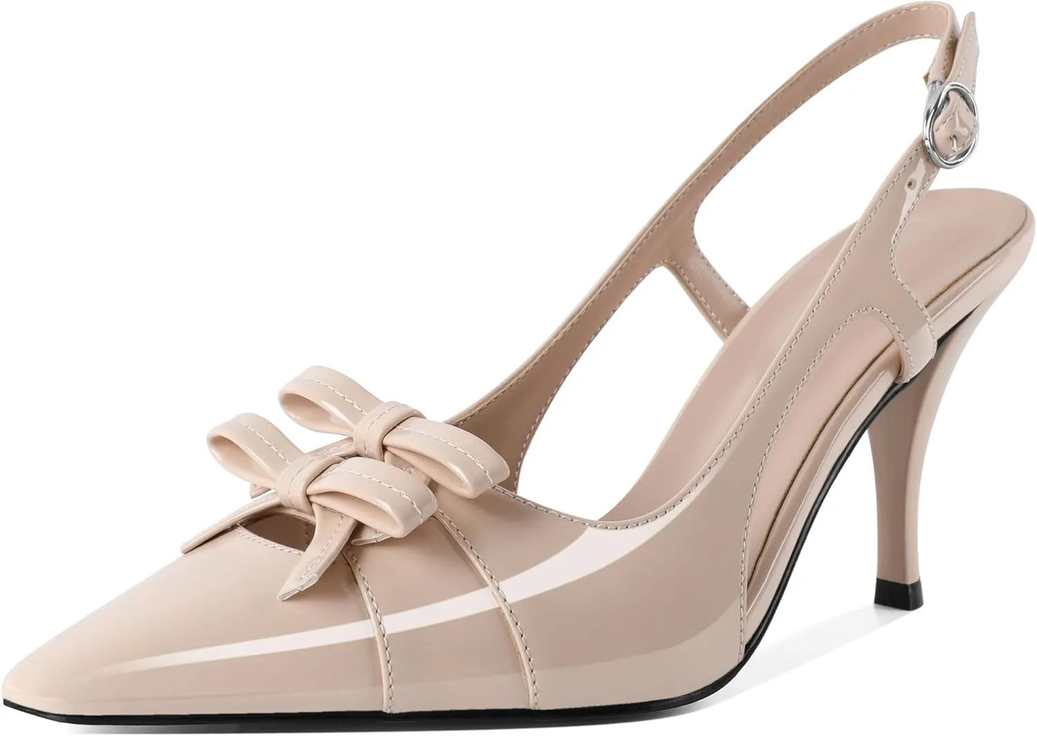 Slingback Heels Women Stilettos High Heel with Bow Square Toe Heels 3.5" Comfort Dress Pumps Shoes