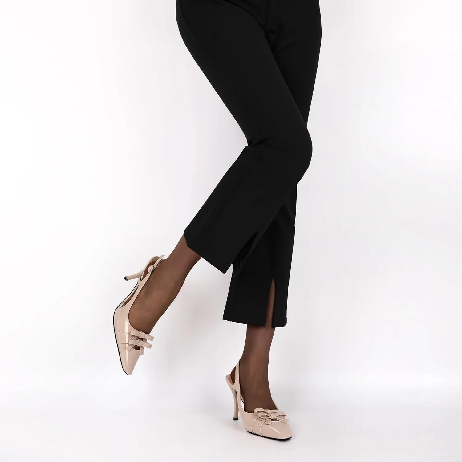 Slingback Heels Women Stilettos High Heel with Bow Square Toe Heels 3.5" Comfort Dress Pumps Shoes