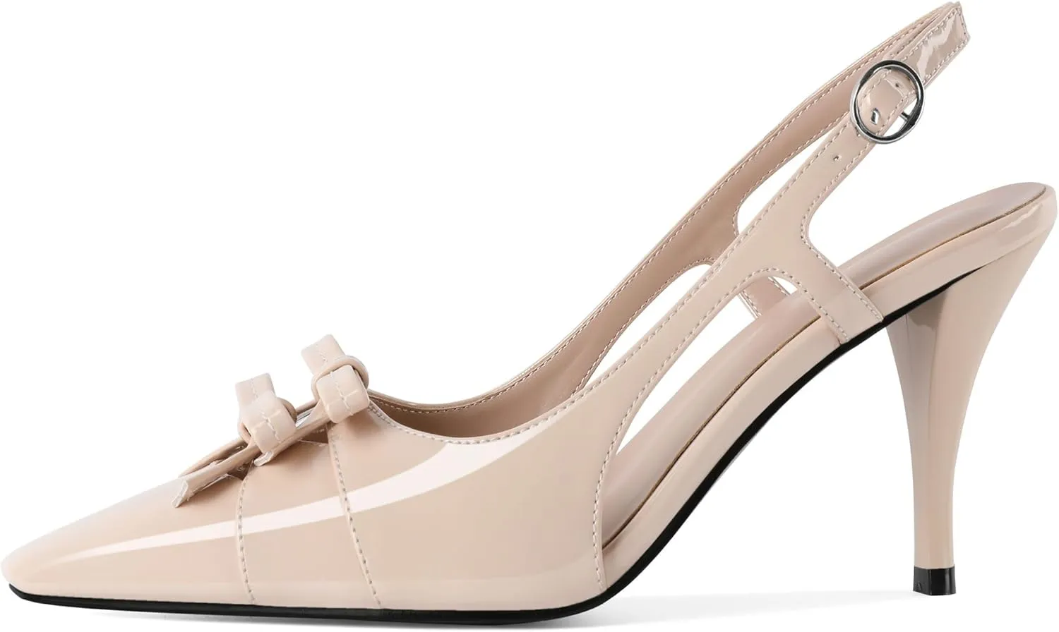Slingback Heels Women Stilettos High Heel with Bow Square Toe Heels 3.5" Comfort Dress Pumps Shoes
