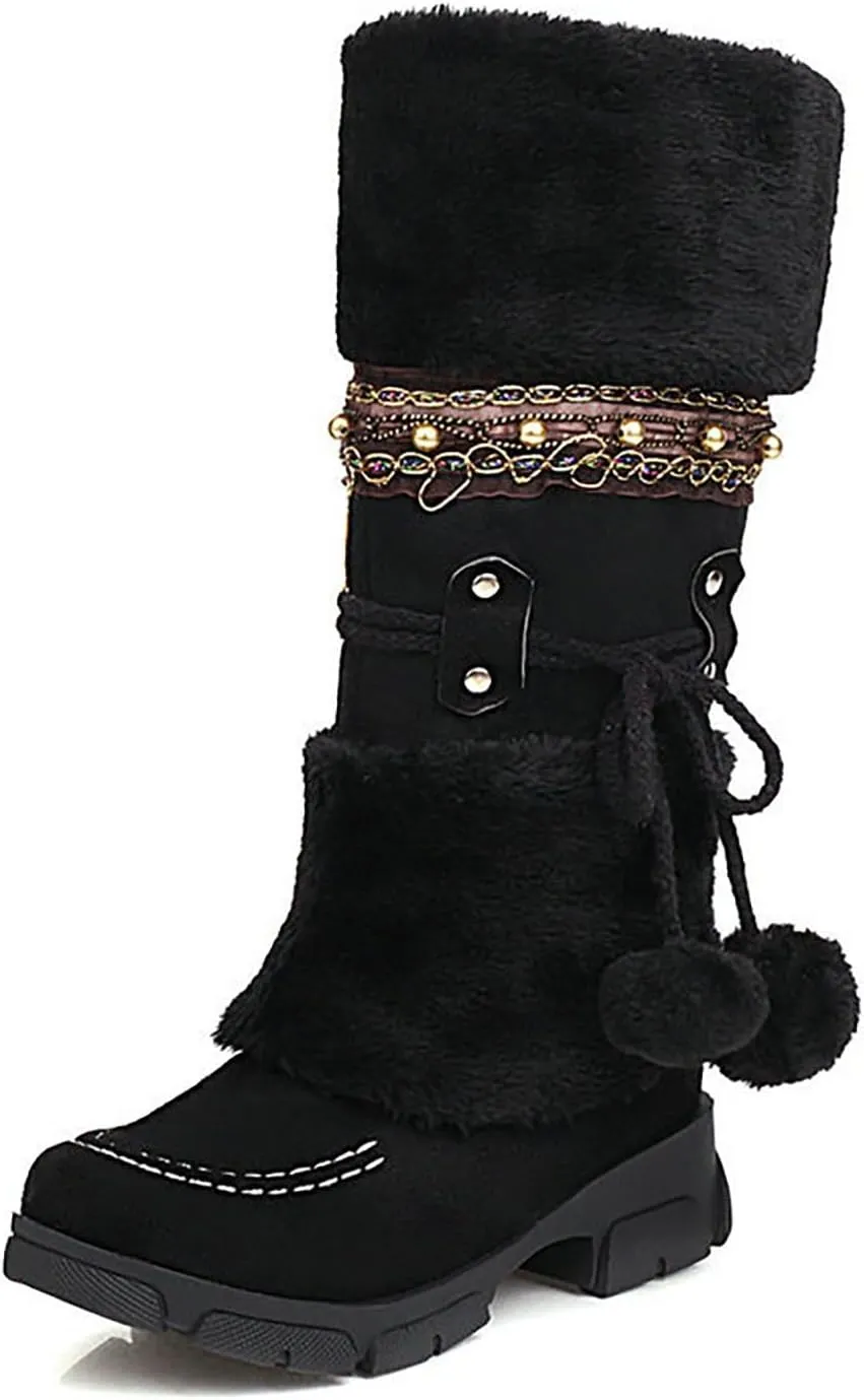 Snow Boots for Women Waterproof,Women's Non Slip Winter Shoes Fashion Slip On Snow Boots Warm Casual Riding Boots