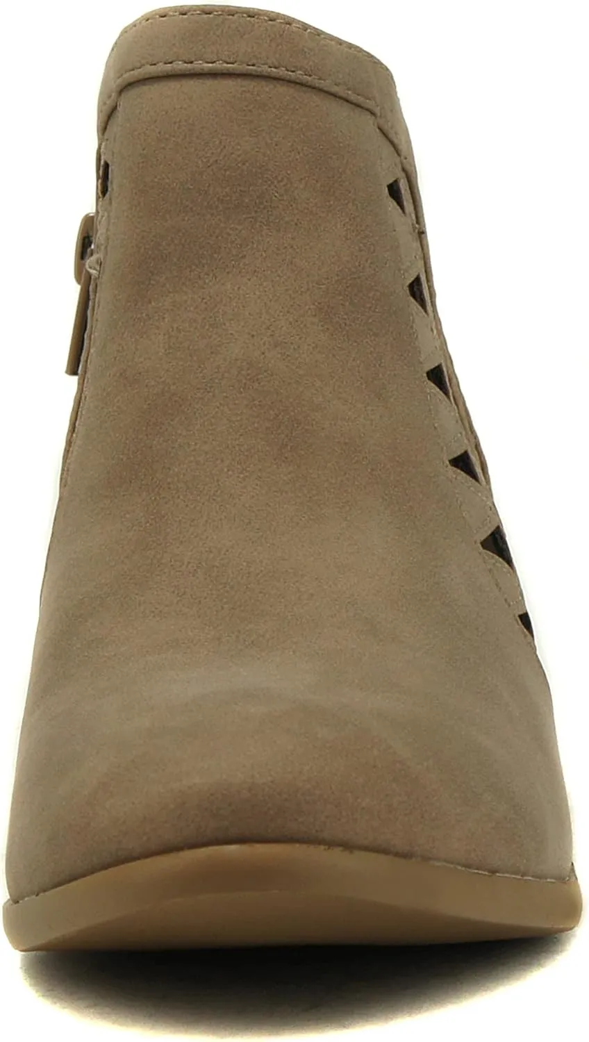SODA Women's Round Toe Faux Suede Stacked Heel Western Ankle Bootie