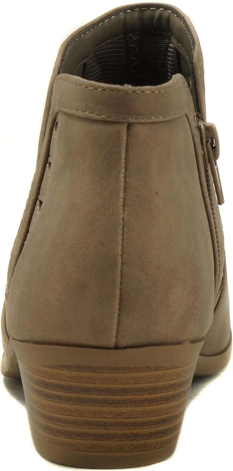SODA Women's Round Toe Faux Suede Stacked Heel Western Ankle Bootie