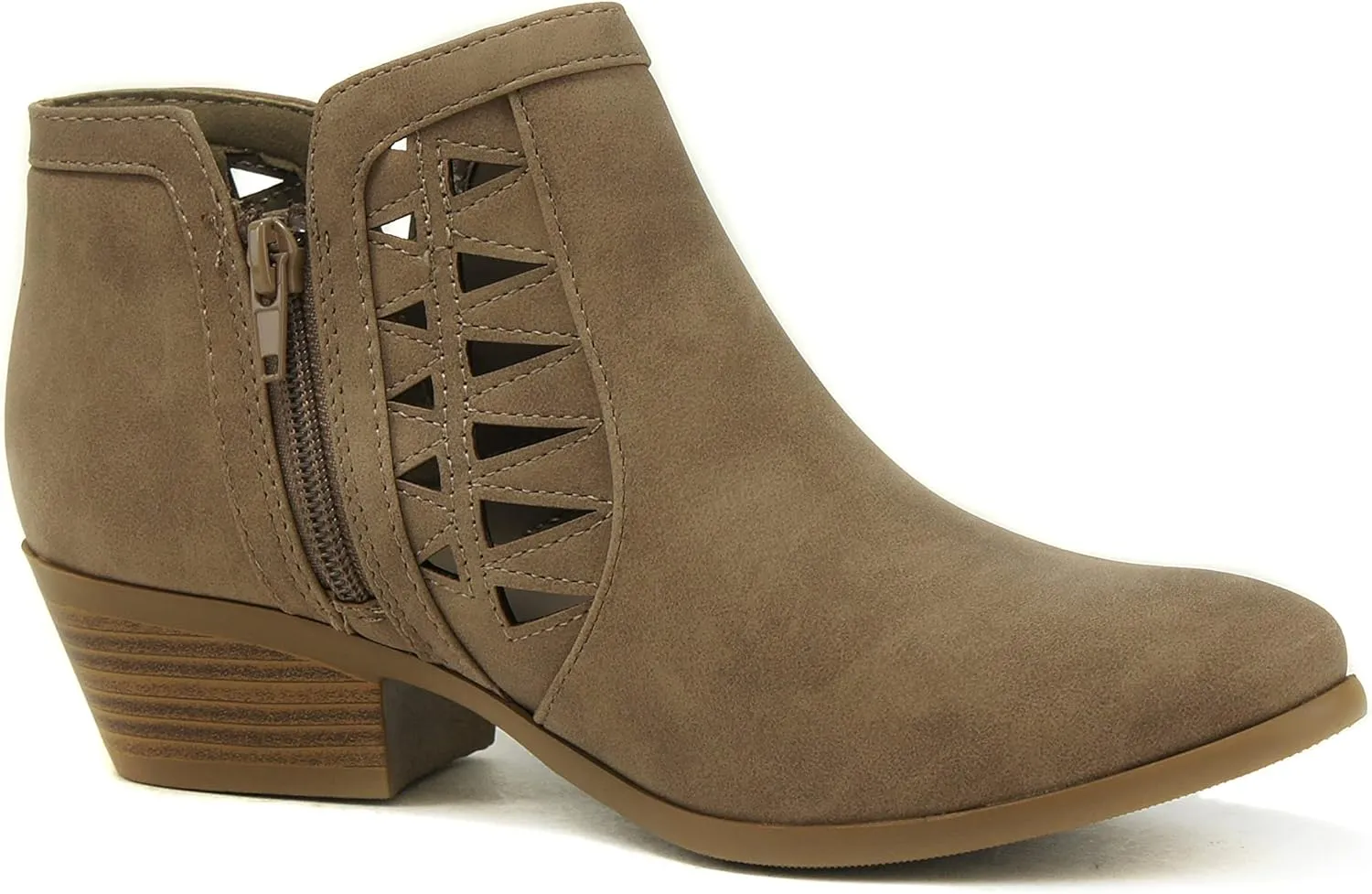 SODA Women's Round Toe Faux Suede Stacked Heel Western Ankle Bootie