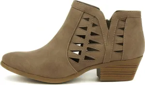 SODA Women's Round Toe Faux Suede Stacked Heel Western Ankle Bootie