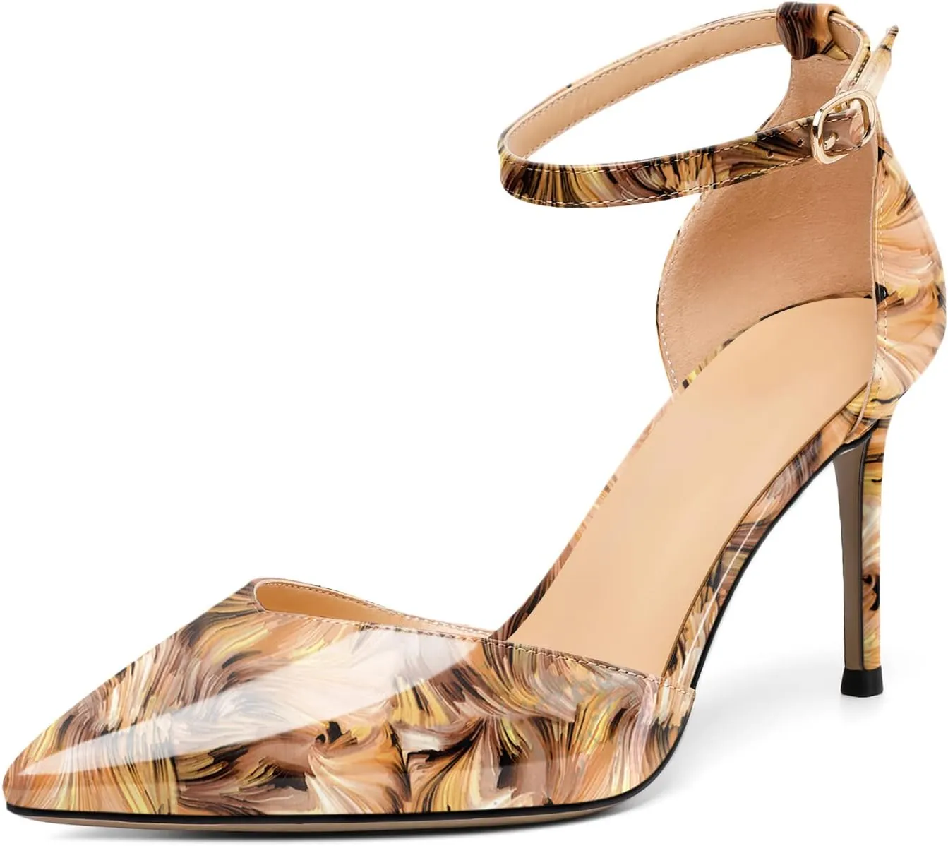 Soireelady Women High Heel Pumps Pointed Toe Stilettos Adjustable Ankle Strap High Heels Elegant Office Lady Shoes for Party, Wedding, Evening 3.35 Inches