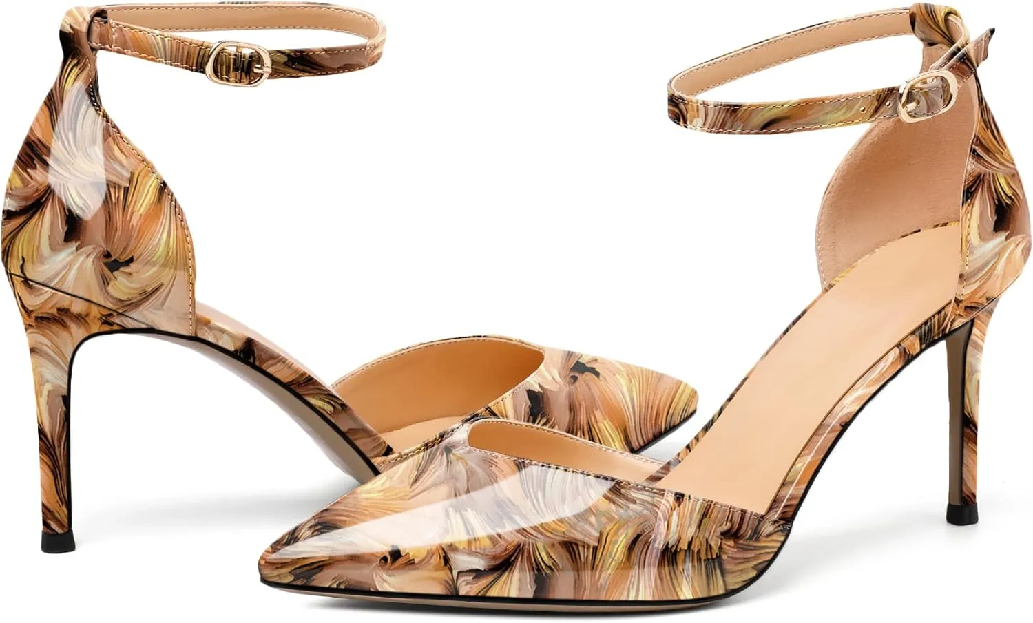 Soireelady Women High Heel Pumps Pointed Toe Stilettos Adjustable Ankle Strap High Heels Elegant Office Lady Shoes for Party, Wedding, Evening 3.35 Inches