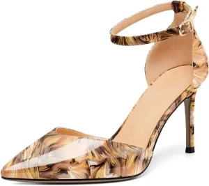 Soireelady Women High Heel Pumps Pointed Toe Stilettos Adjustable Ankle Strap High Heels Elegant Office Lady Shoes for Party, Wedding, Evening 3.35 Inches