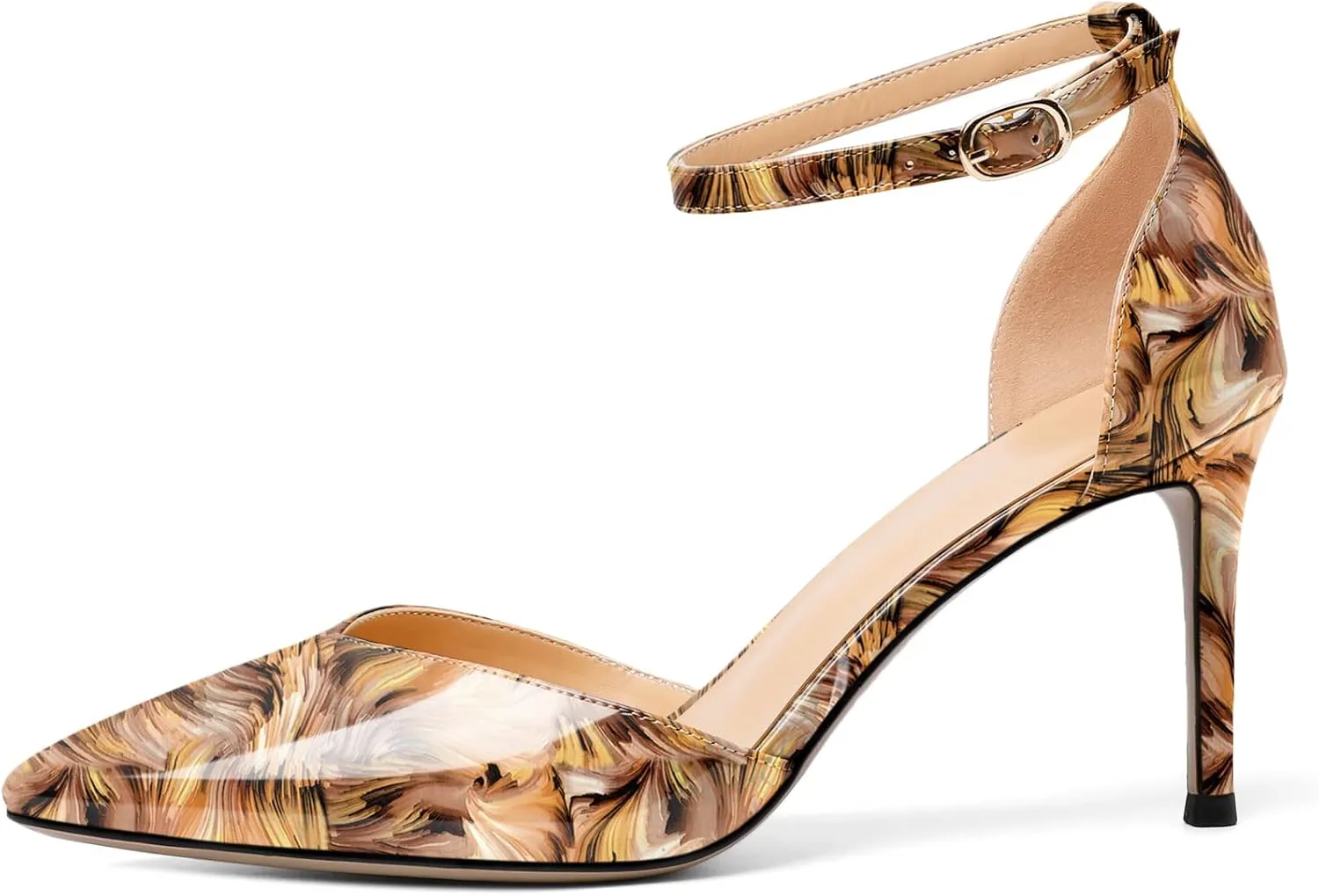 Soireelady Women High Heel Pumps Pointed Toe Stilettos Adjustable Ankle Strap High Heels Elegant Office Lady Shoes for Party, Wedding, Evening 3.35 Inches