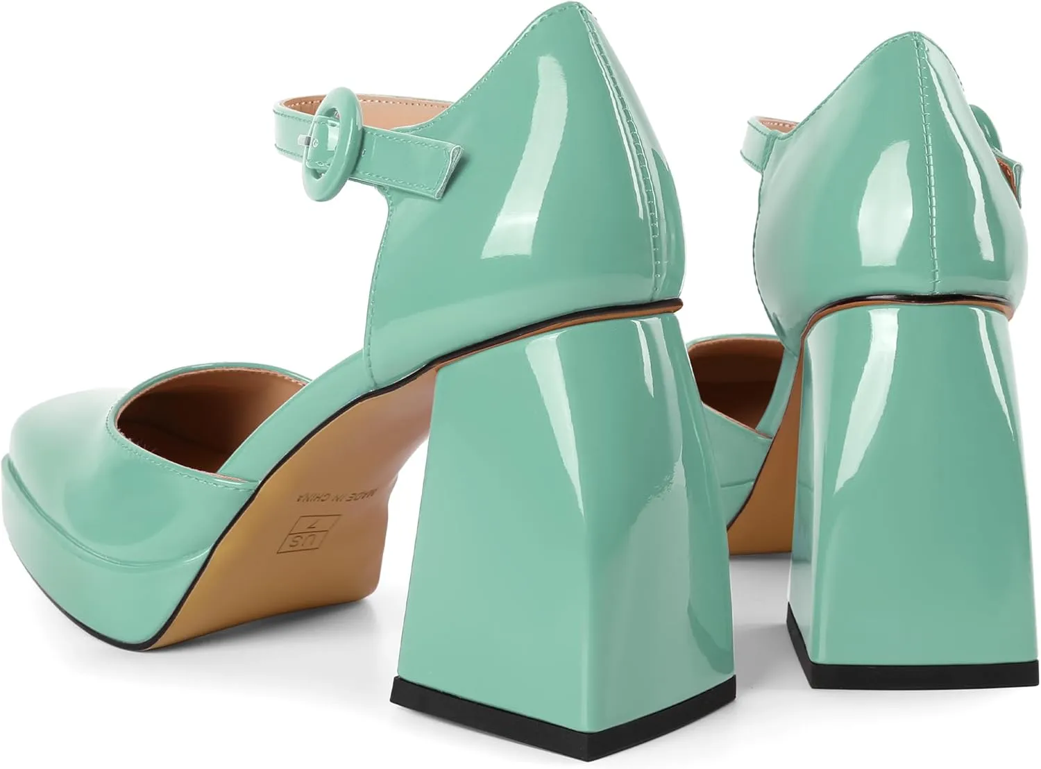 Soireelady Womens Chunky Platform Heels, Mary Jane Shoes Block Heel Pumps, High Heel Square Toe D'Orsay Heels Ankle Strap Dress Shoes 4 Inch