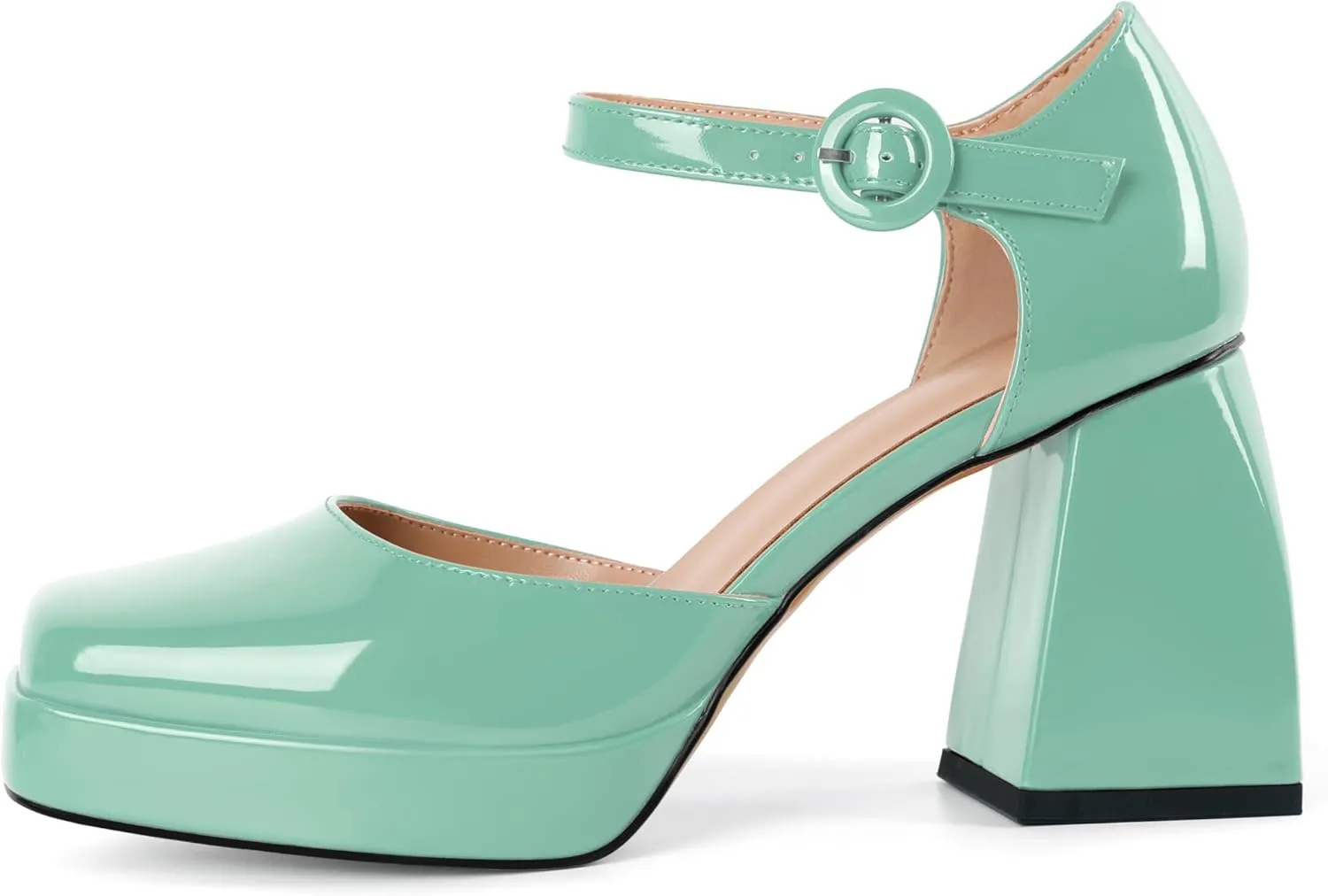 Soireelady Womens Chunky Platform Heels, Mary Jane Shoes Block Heel Pumps, High Heel Square Toe D'Orsay Heels Ankle Strap Dress Shoes 4 Inch