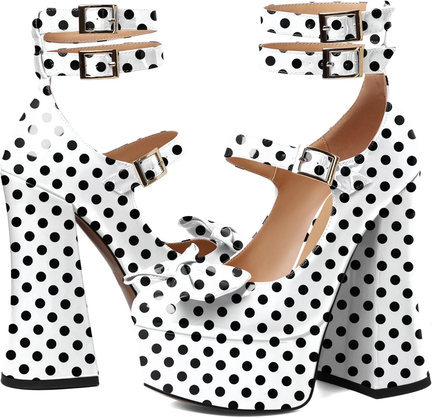 Soireelady Women's Platform Chunky Heels, Round Toe Mary Jane Pumps, Block High Heels with Ankle Strap, Dressy Shoes for Party, Wedding, Evening Sexy