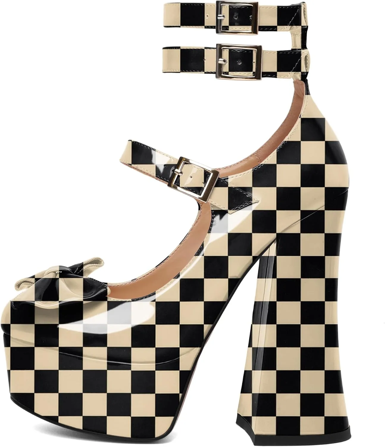 Soireelady Women's Platform Chunky Heels, Round Toe Mary Jane Pumps, Block High Heels with Ankle Strap, Dressy Shoes for Party, Wedding, Evening Sexy