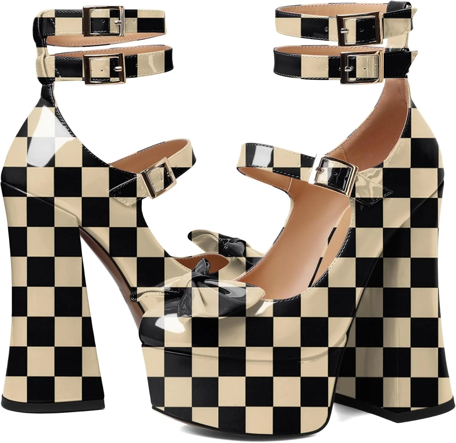 Soireelady Women's Platform Chunky Heels, Round Toe Mary Jane Pumps, Block High Heels with Ankle Strap, Dressy Shoes for Party, Wedding, Evening Sexy