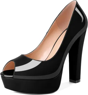 Soireelady Womens Platform Heels Chunky High Heel Pumps Slip On Peep Toe Block Heel Wedding Sexy Stripper Prom Shoes 6 Inches