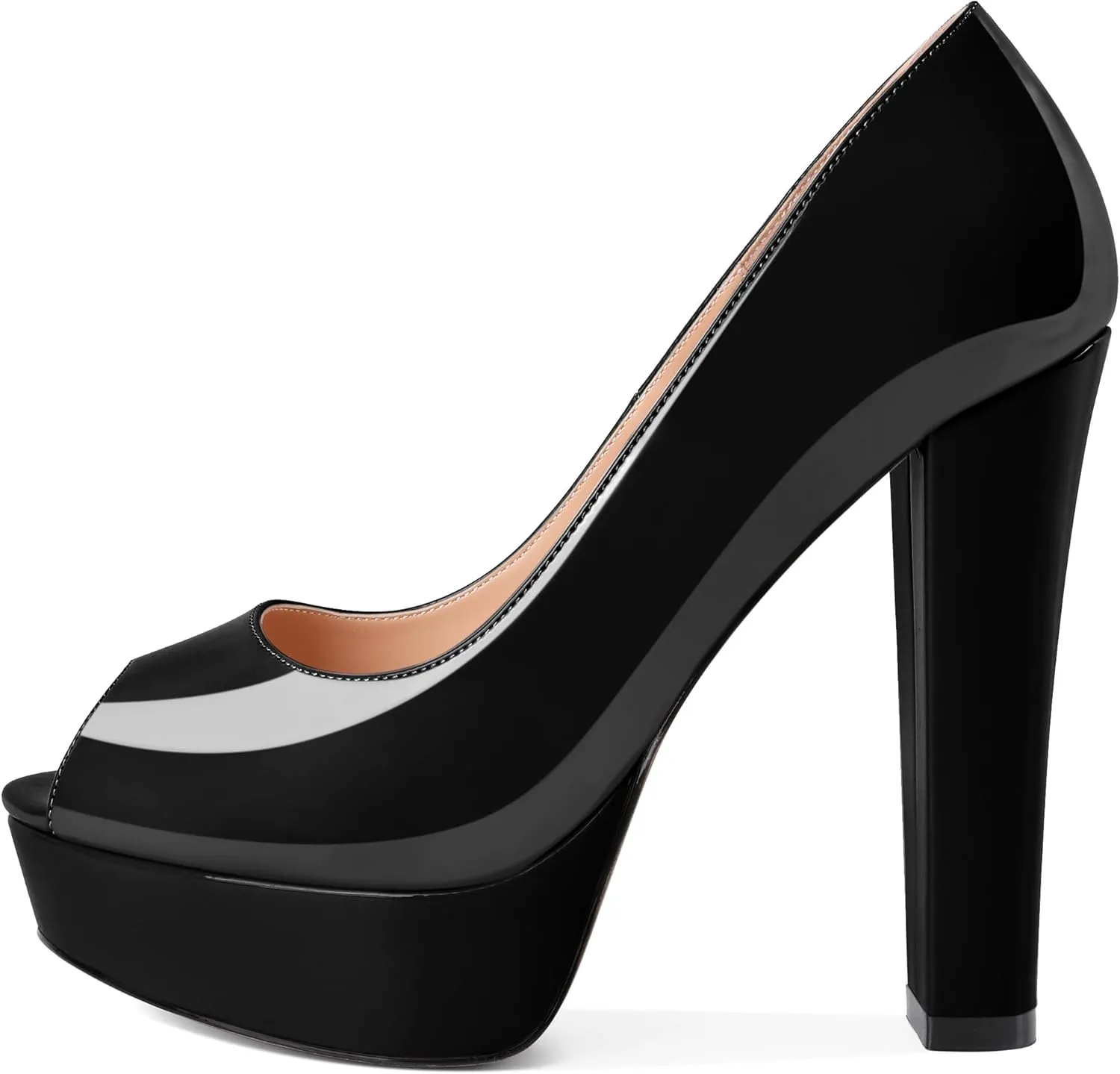 Soireelady Womens Platform Heels Chunky High Heel Pumps Slip On Peep Toe Block Heel Wedding Sexy Stripper Prom Shoes 6 Inches