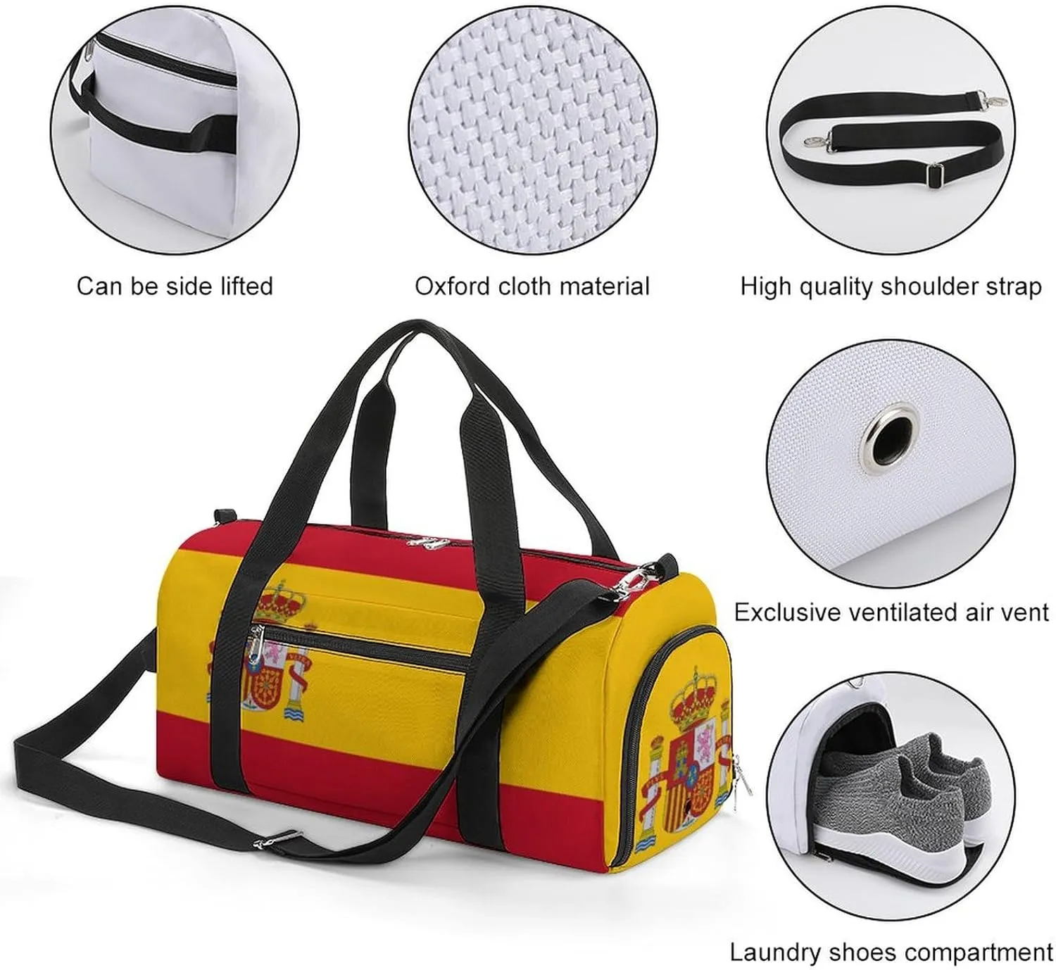 Spain Flag Travel Bag for Boys Girls with Shoe Compartment and Wet Pocket
