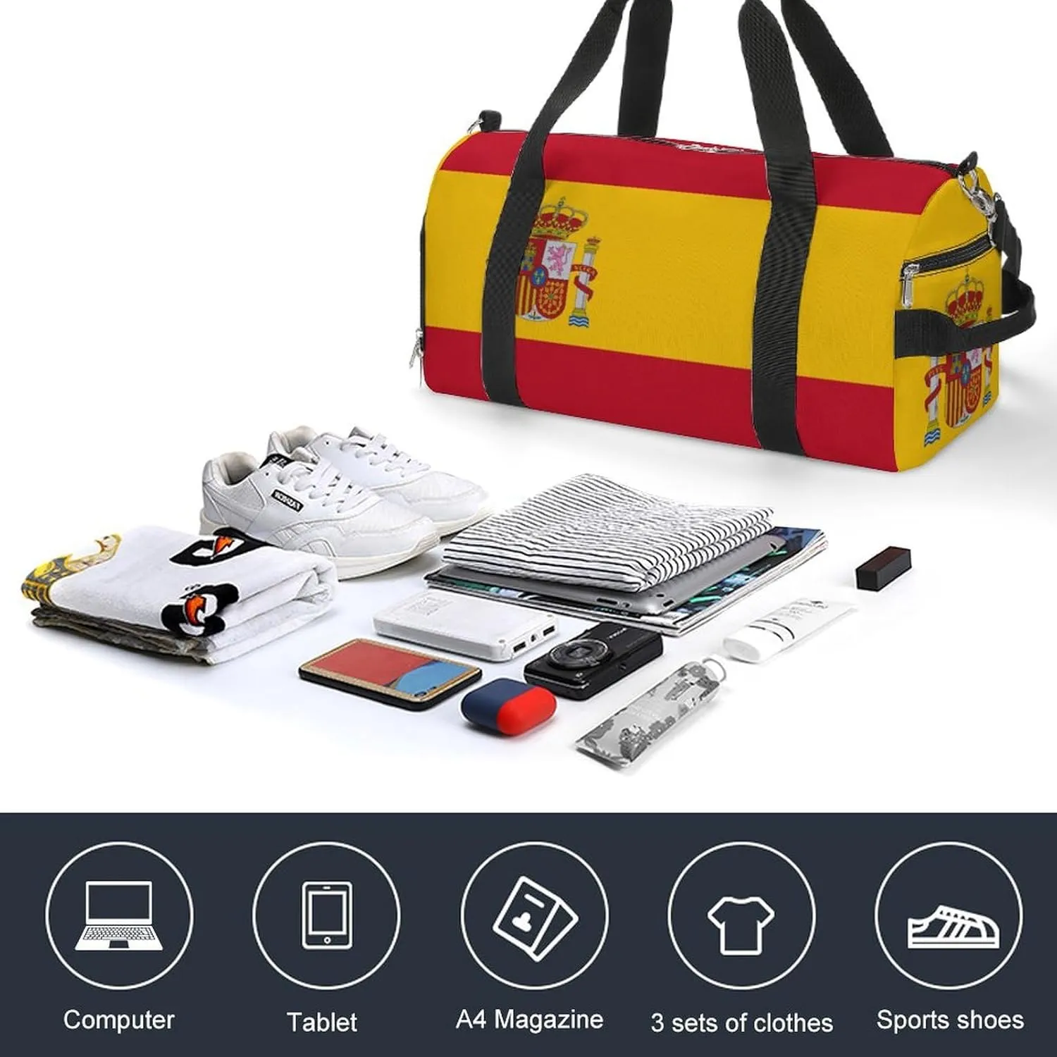 Spain Flag Travel Bag for Boys Girls with Shoe Compartment and Wet Pocket