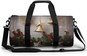 Sport Gym Duffle Travel Bag for Women Men Overnight Weekender Bag with Shoe Compartment,Wet Pocket Christmas Tree And Bells