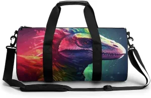 Sport Gym Duffle Travel Bag for Women Men Overnight Weekender Bag with Shoe Compartment,Wet Pocket Colorful Dinosaur