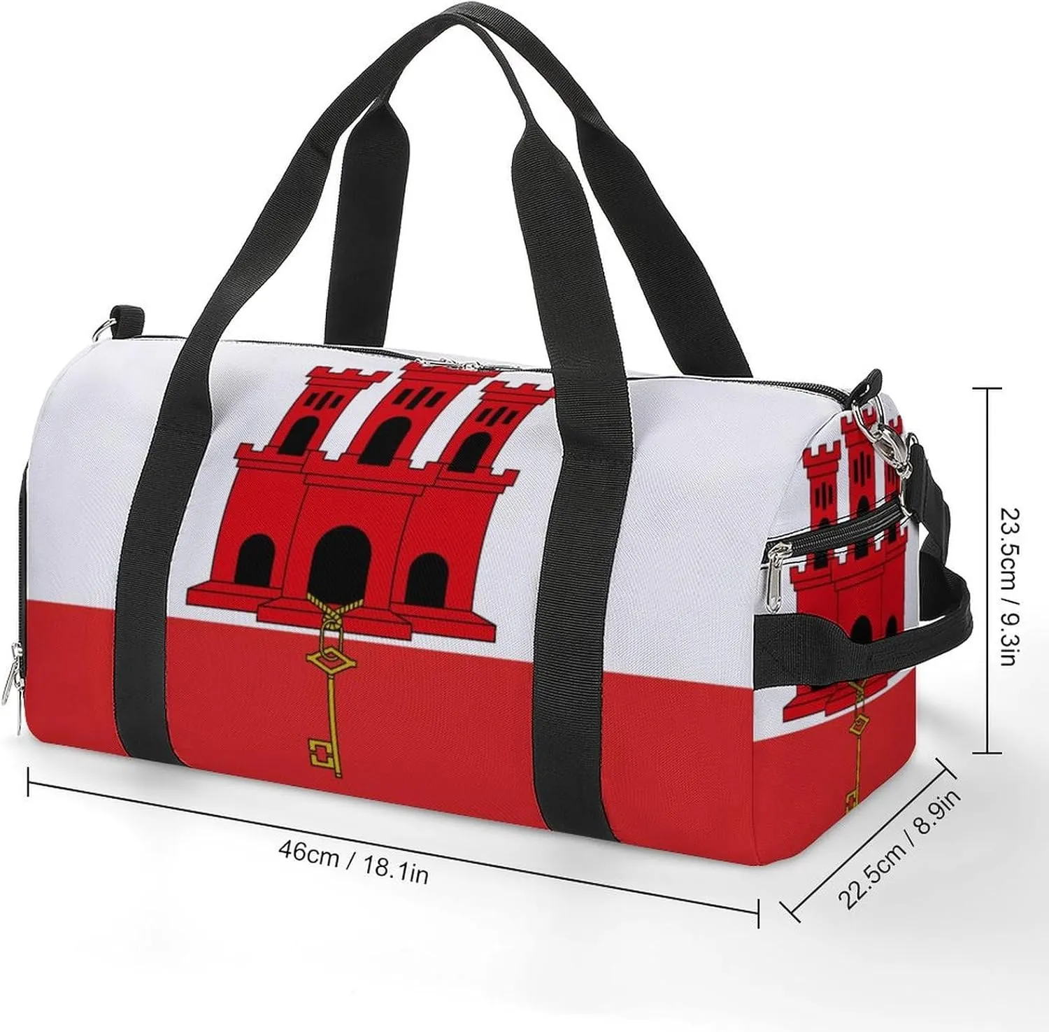 Sports Duffel Bag with Gibraltar Flag for Men Women Shoe Compartment Weekender