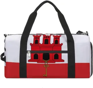 Sports Duffel Bag with Gibraltar Flag for Men Women Shoe Compartment Weekender