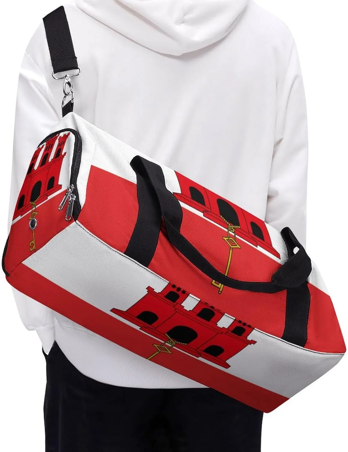 Sports Duffel Bag with Gibraltar Flag for Men Women Shoe Compartment Weekender