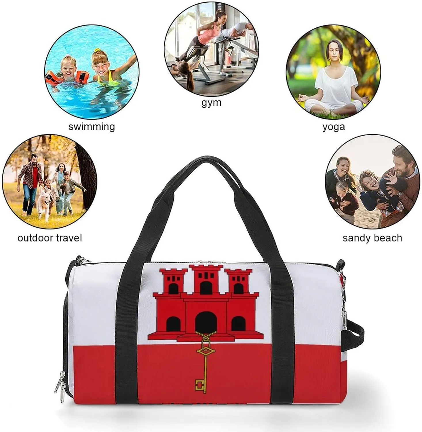 Sports Duffel Bag with Gibraltar Flag for Men Women Shoe Compartment Weekender