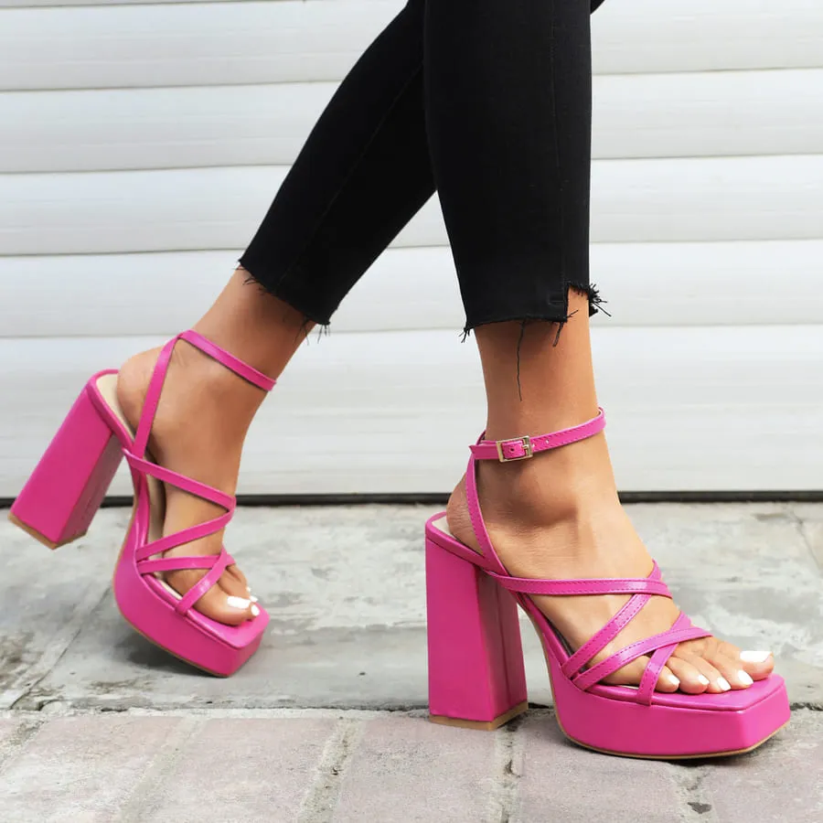 Square Toe 5'' Chunky Heel Ankle Strap Sandals with Platform