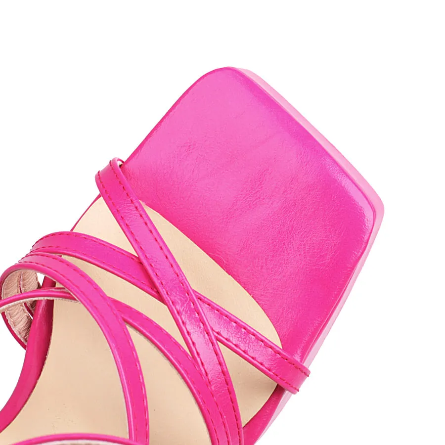 Square Toe 5'' Chunky Heel Ankle Strap Sandals with Platform