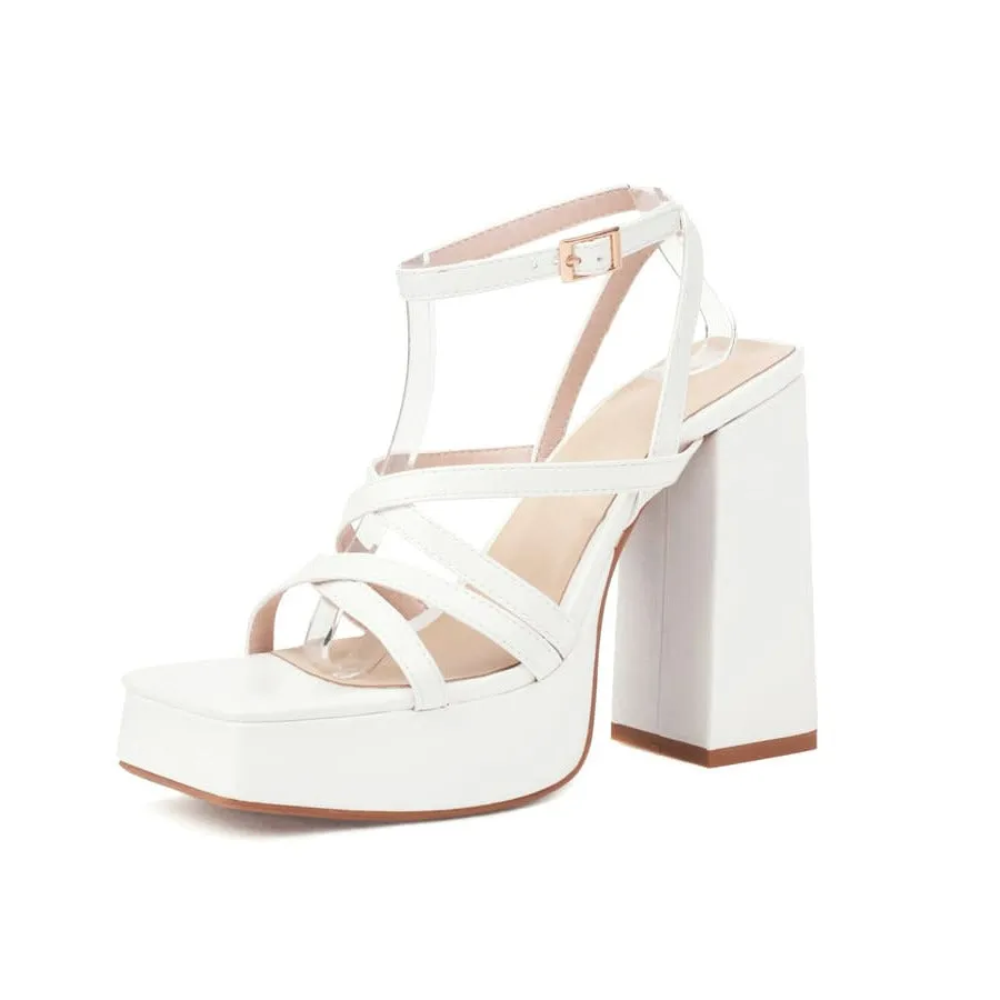 Square Toe 5'' Chunky Heel Ankle Strap Sandals with Platform