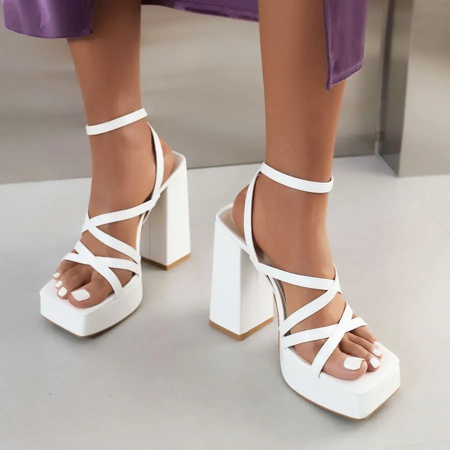 Square Toe 5'' Chunky Heel Ankle Strap Sandals with Platform