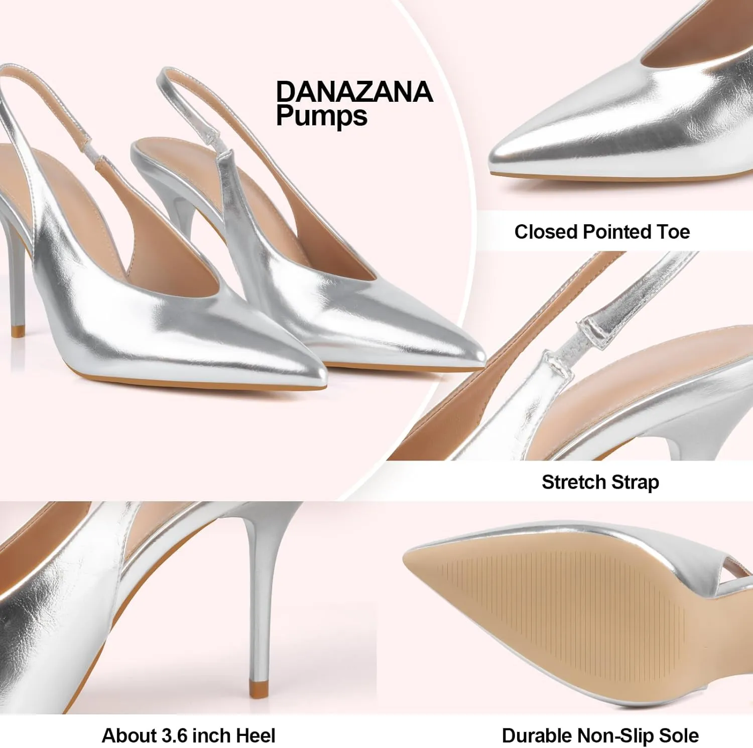 Stiletto Slingback High Heels Pointed Toe Slip On Sandals Stretch Strap Closed Toe Kitten Heels Pumps for Office Wedding Size 6-10