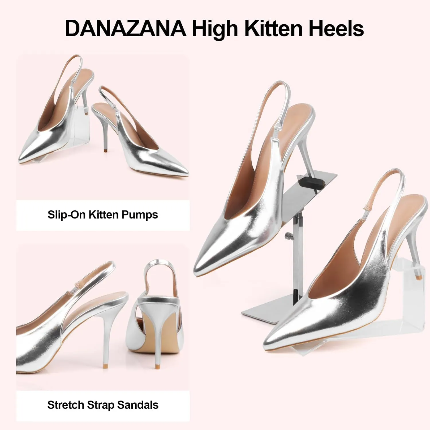 Stiletto Slingback High Heels Pointed Toe Slip On Sandals Stretch Strap Closed Toe Kitten Heels Pumps for Office Wedding Size 6-10
