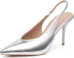 Stiletto Slingback High Heels Pointed Toe Slip On Sandals Stretch Strap Closed Toe Kitten Heels Pumps for Office Wedding Size 6-10