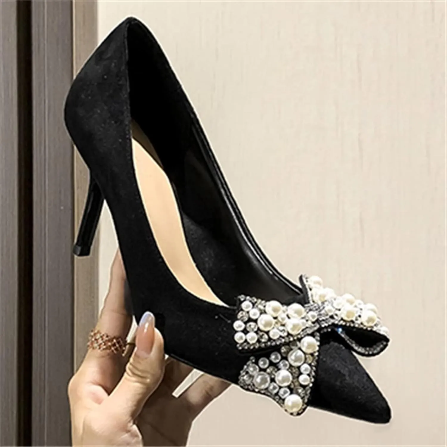 Stunner Women's Closed Pointed Toe Pumps Stiletto High Heels Wedding Party Dress Heeled Shoes with Bowknot